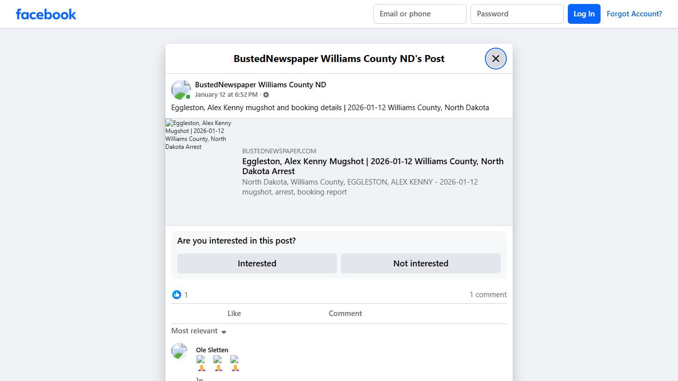 Eggleston, Alex Kenny... - BustedNewspaper Williams County ND Facebook